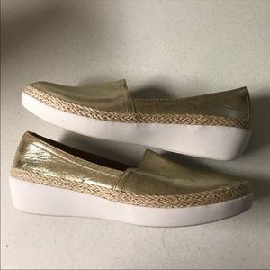 Fitflop gold leather slip on shoe